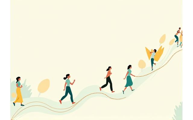 Illustrazione di donne di diverse età che crescono e invecchiano con vitalità