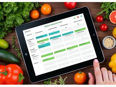 Illustrazione di un tablet che mostra un piano alimentare personalizzato