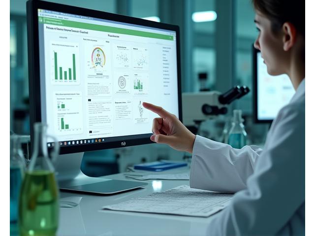 Immagine di ricerca scientifica con grafici, dati e strumenti di laboratorio