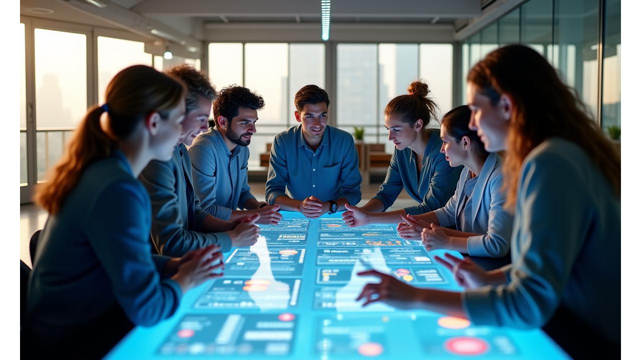 Team internazionale di Equilibrium Vita che collabora e sorride in un moderno ufficio a Milano, riflettendo la diversità e l'innovazione.