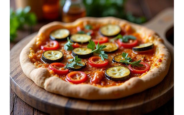 Pizza integrale con verdure grigliate e mozzarella light
