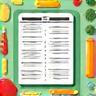 Icona di frutta, verdura e un piano alimentare per la personalizzazione AI dei pasti