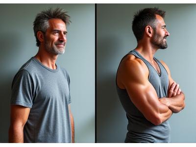 Fotografie prima e dopo di Marco, che ha migliorato la sua forma fisica