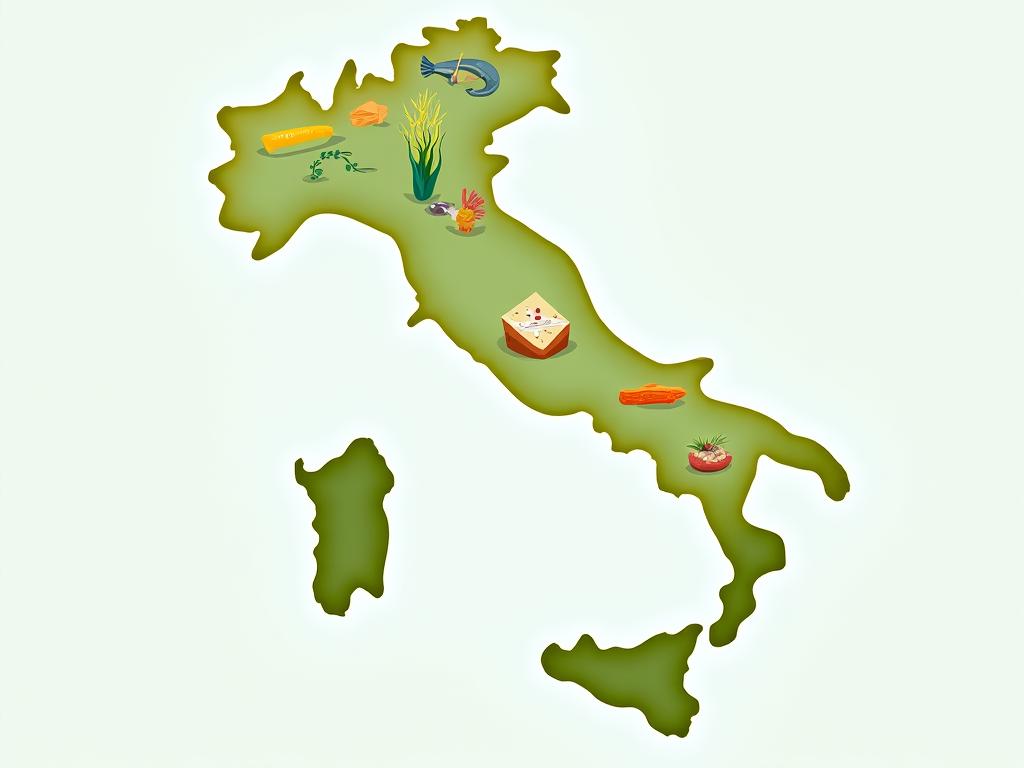 Mappa interattiva dell'Italia con indicatori sulle specialità regionali low-carb e i luoghi di origine.