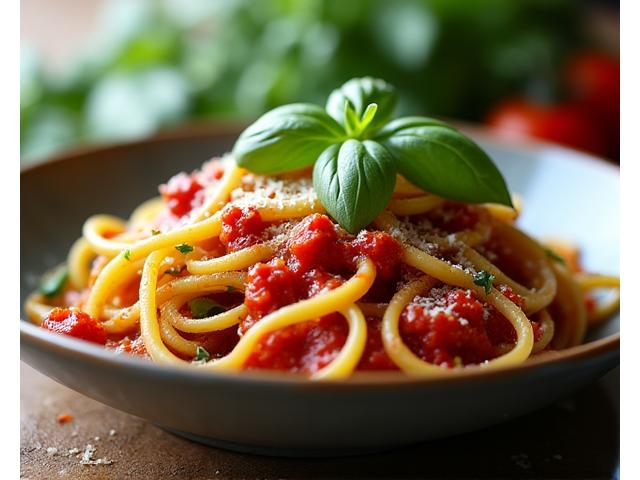 Zucchini spirali con sugo di pomodoro fresco e basilico.
