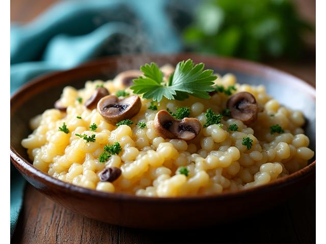 Risotto cremoso di cavolfiore con funghi porcini e prezzemolo.