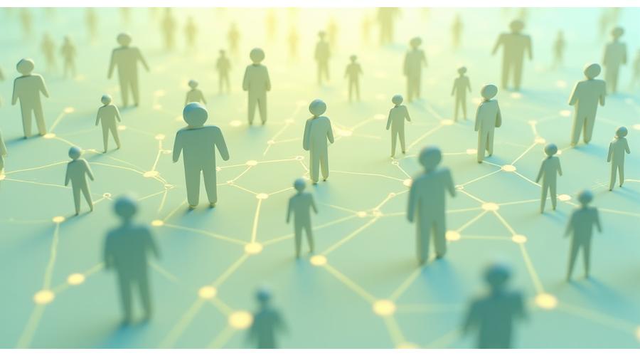 Illustrazione di una rete di persone connesse che si supportano a vicenda